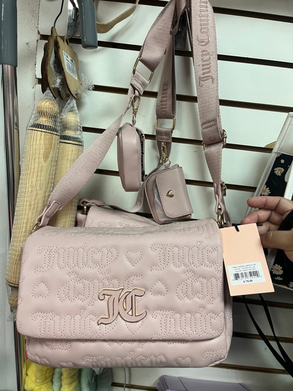 Juicy Couture Light Pink Quilted Shoulder Bag with Logo Hardware